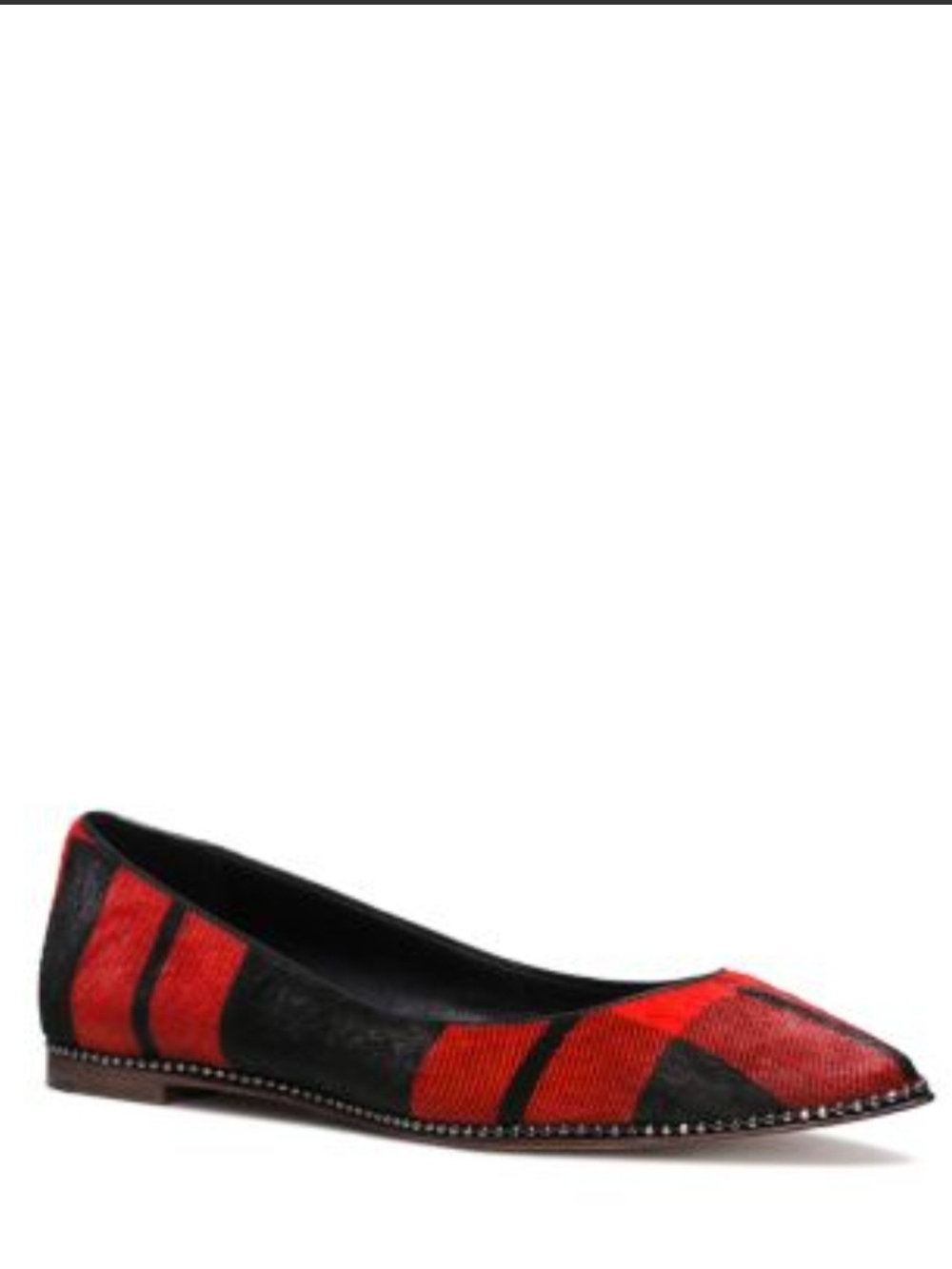 Coach Women's Red and Black Pointed Ballet Flat with Studded Trim Size 9.5